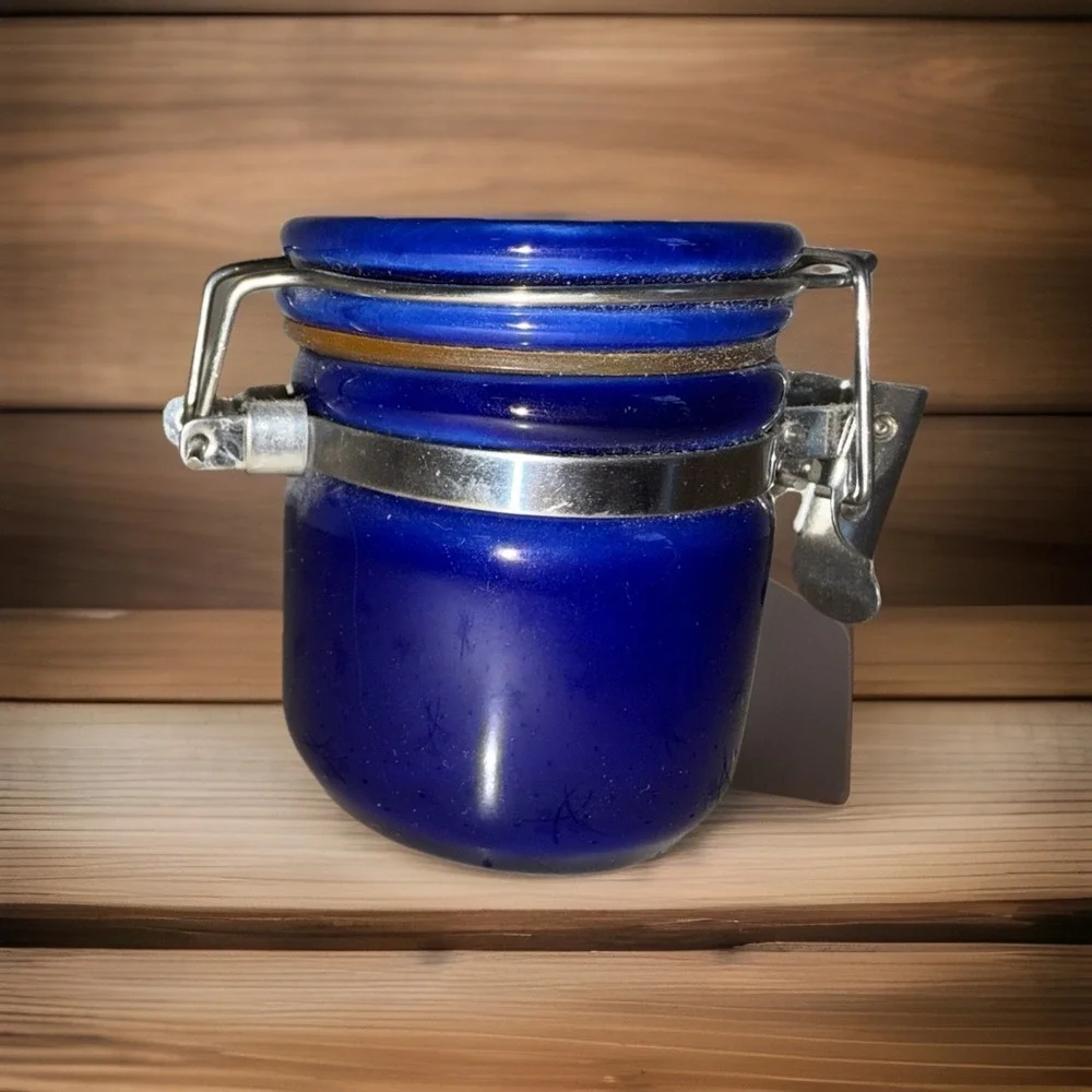 Mini Cobalt Blue Ceramic Kitchen Canister‎ Airtight Lid w/ Wooden Spoon